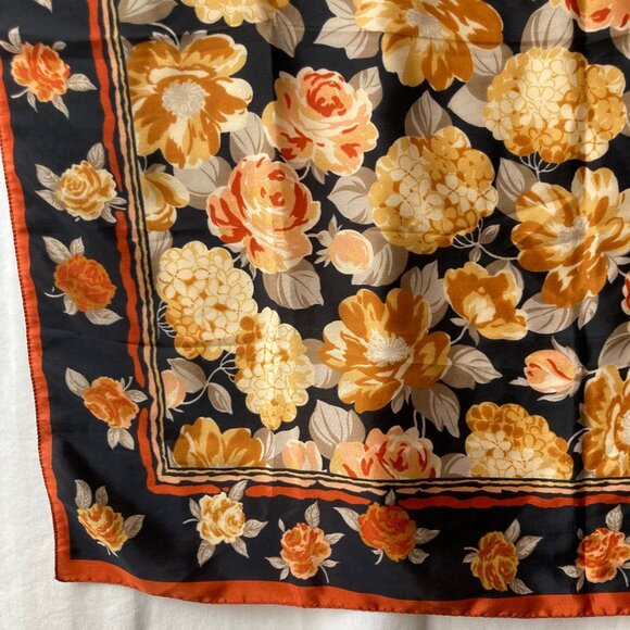 Vintage Floral Flower Womens Scarf Square Orange Brown BeigeTan Roses Hydrangeas - Picture 5 of 12